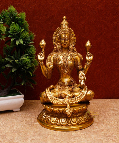 Brass Lakshmi Idol Laxmi Statue For Religious Home Office Décor Lucky Gift 9"