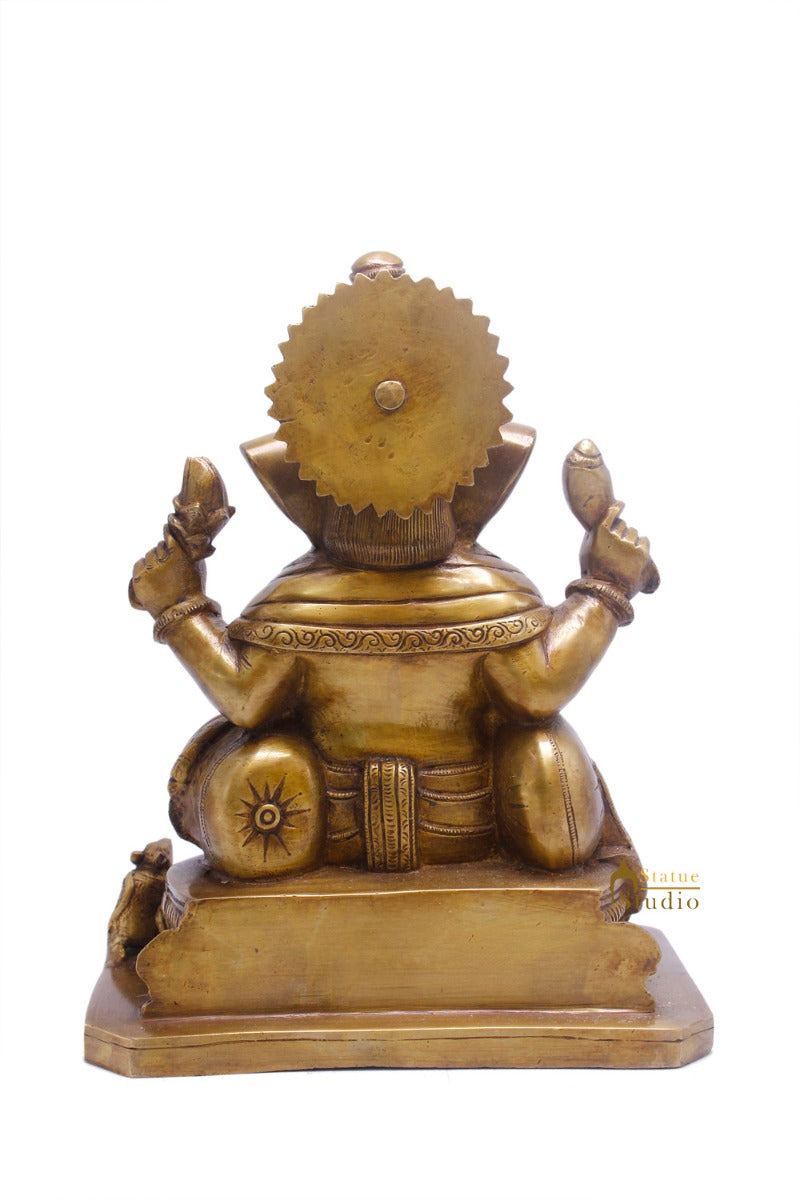 Brass Antique Large Ganesha Statue Ganpati Idol For Home Décor Gift 12"