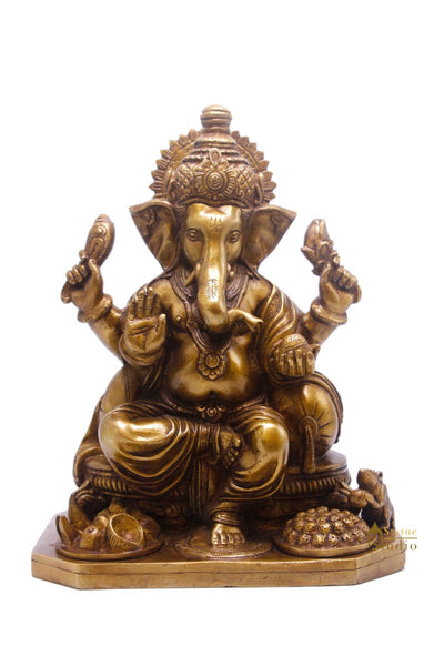 Brass Antique Large Ganesha Statue Ganpati Idol For Home Décor Gift 12"
