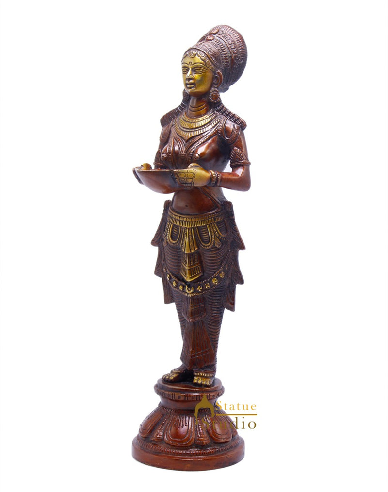 Brass Standing Deep Lady DeepLakshmi Idol For Home Temple Pooja Room Diwali Décor Statue 13"