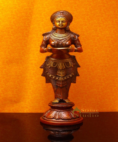 Brass Standing Deep Lady DeepLakshmi Idol For Home Temple Pooja Room Diwali Décor Statue 13"