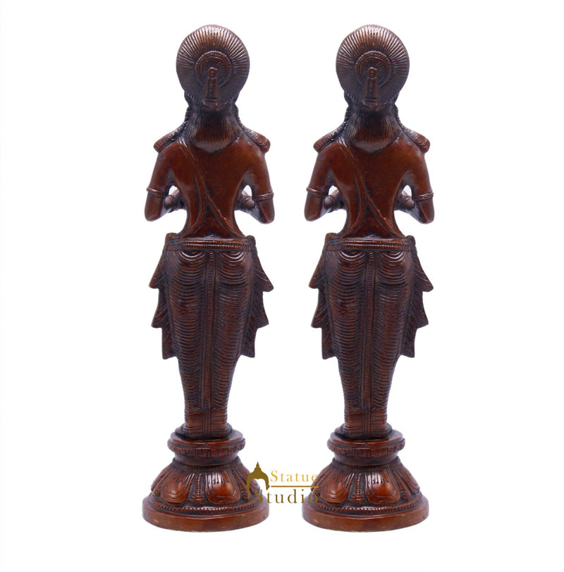Brass Standing Deep Lady DeepLakshmi Idol Pair For Home Temple Pooja Room Diwali Décor Statue 13"