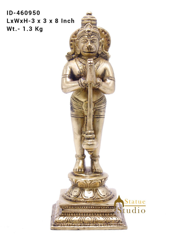 Brass Lord Hanuman Statue In Namaskar Mudra 8 Inch