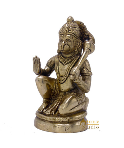 Brass Hindu Deity Lord Hanuman Idol For Puja Home Décor Gift Statue 4"