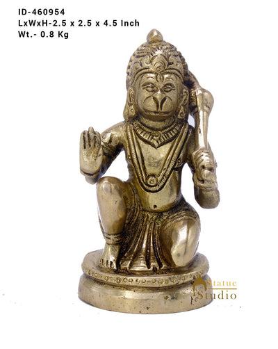 Brass Hindu Deity Lord Hanuman Idol For Puja Home Décor Gift Statue 4"