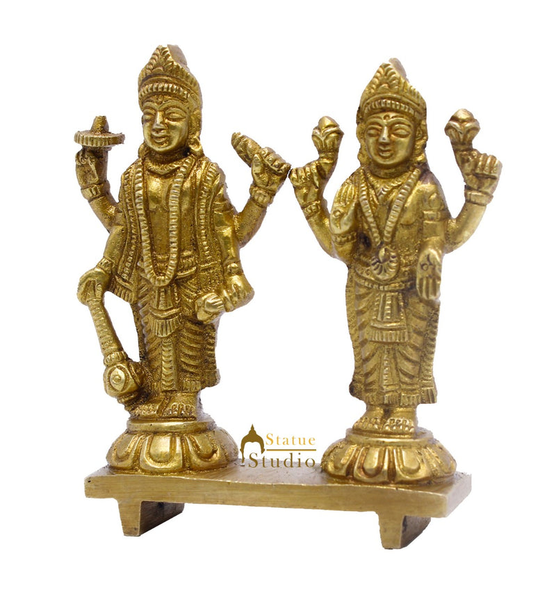 Brass Vishnu Lakshmi Idol Statue For Home Temple Pooja Room Décor 4"