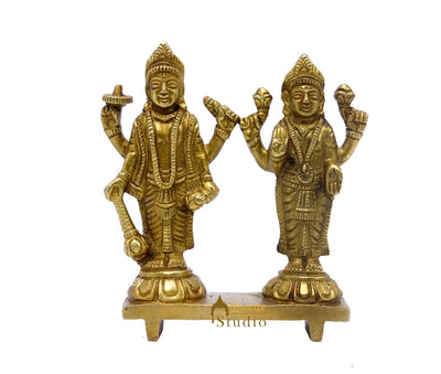 Brass Vishnu Lakshmi Idol Statue For Home Temple Pooja Room Décor 4"