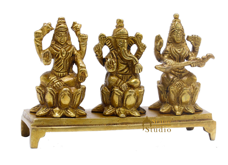 Brass Ganesha Lakshmi Saraswati Idol Statue For Home Temple Diwali Pooja Room Décor 3"