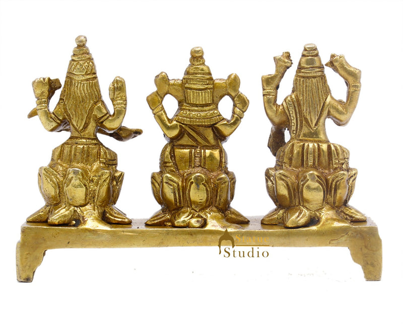 Brass Ganesha Lakshmi Saraswati Idol Statue For Home Temple Diwali Pooja Room Décor 3"