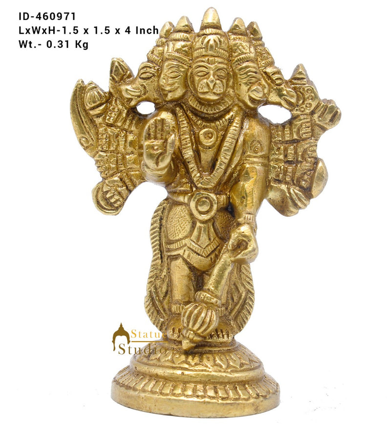 Brass Hindu Lord Panchmukhi Hanuman Idol For Puja Home Décor Gift Statue 4"