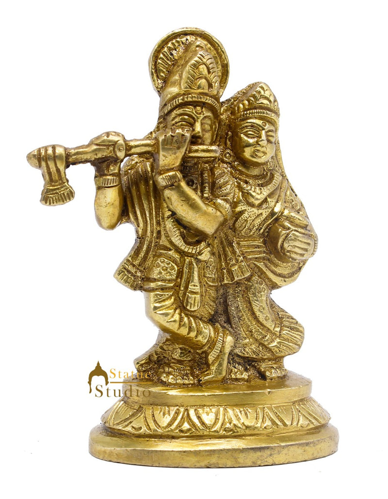 Brass Small Radha Krishna Idol For Home Temple Pooja Room Décor Gift 4"