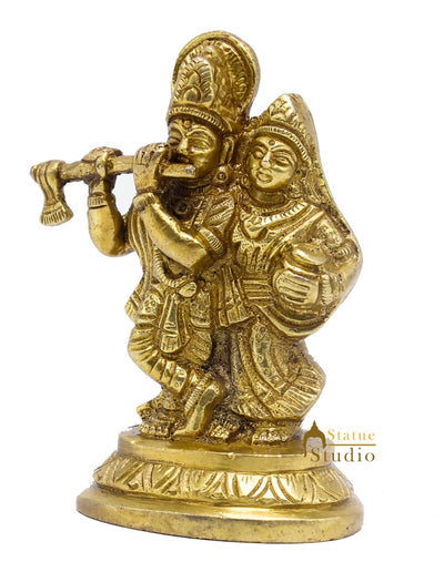 Brass Small Radha Krishna Idol For Home Temple Pooja Room Décor Gift 4"