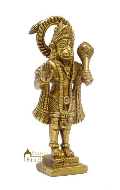Brass Hindu Lord Hanuman Idol For Puja Home Décor Gift Statue 4"