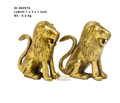 Brass Lion Pair Decorative Showpiece for Home Office Table Sculpture 3"