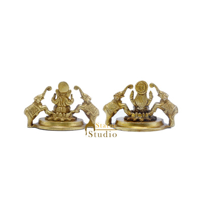 Brass Ganesha Lakshmi Idol For Home Temple Pooja Room Diwali Décor Statue Gift 2.5"