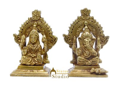 Brass Ganesha Lakshmi Idol For Home Temple Pooja Room Diwali Décor Statue Gift 3.5"
