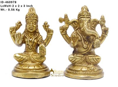 Brass Ganesha Lakshmi Idol For Home Temple Pooja Room Diwali Décor Statue Gift 3"