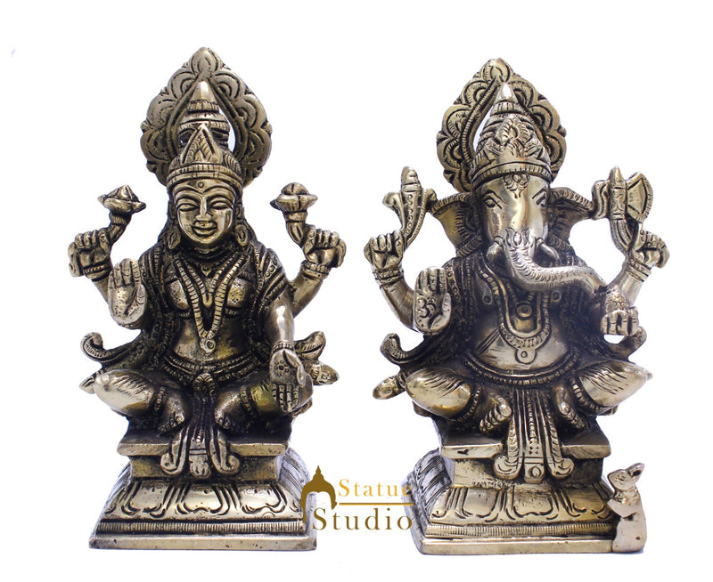 Brass Ganesha Lakshmi Idol For Home Temple Pooja Room Diwali Décor Statue Gift 5.5"