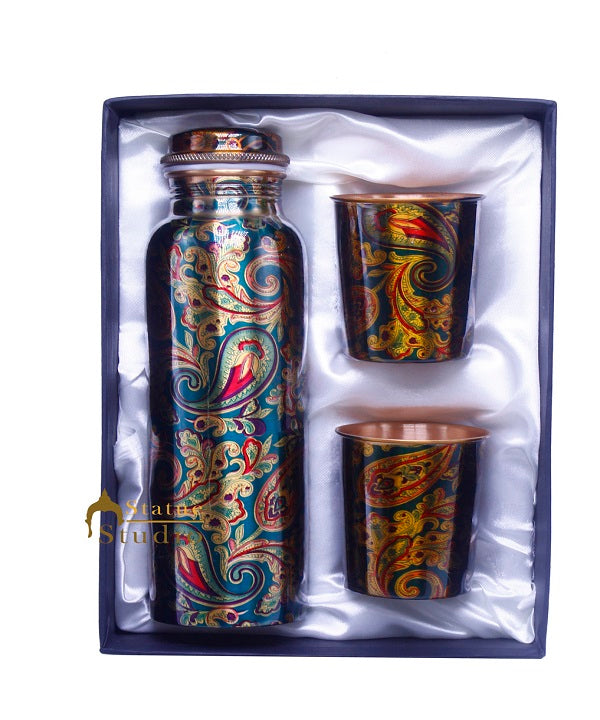 Pure Copper Printed Water Bottle With 2 Glasses Diwali Corporate Gift Box