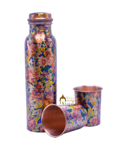 Pure Copper Printed Water Bottle With 2 Glasses Diwali Corporate Gift Box