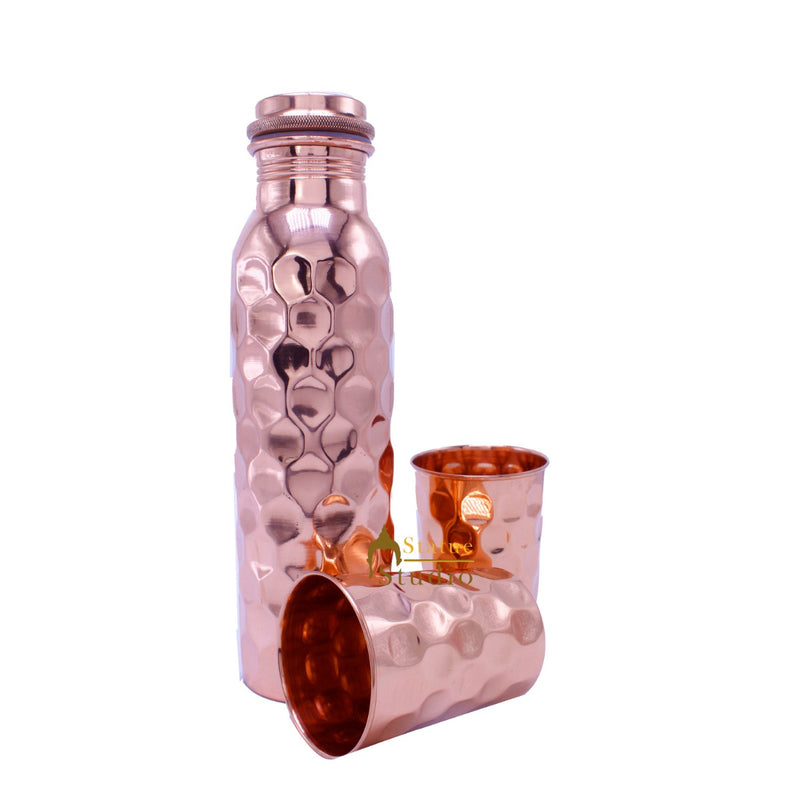 Pure Copper Hammered Water Bottle With 2 Glasses Diwali Corporate Gift Box
