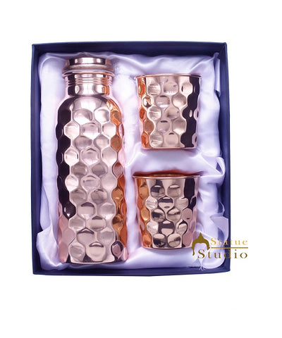 Pure Copper Hammered Water Bottle With 2 Glasses Diwali Corporate Gift Box