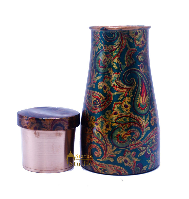 Pure Copper Printed Bedroom Water Bottle Jar With Inbuilt Glass Diwali Corporate Gift 950 ml