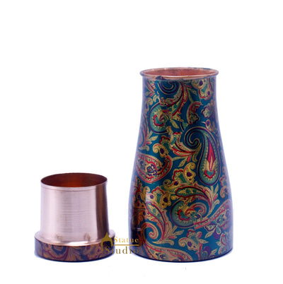 Pure Copper Printed Bedroom Water Bottle Jar With Inbuilt Glass Diwali Corporate Gift 950 ml