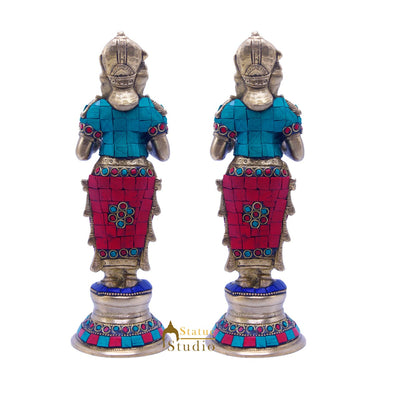 Brass Standing Deep Lady DeepLakshmi Idol Pair For Home Temple Pooja Room Diwali Décor Statue 9"