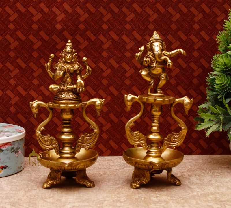 Brass Laxmi Ganesha Diya For Home Temple Pooja Room Diwali Décor Gift 8"
