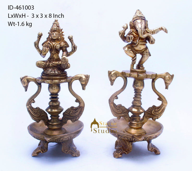 Brass Laxmi Ganesha Diya For Home Temple Pooja Room Diwali Décor Gift 8"