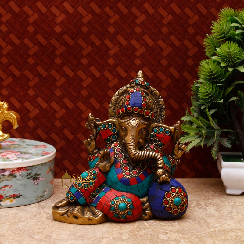 Brass Ganesha Statue Ganpati Idol For Home Décor Diwali Gift 6 inch