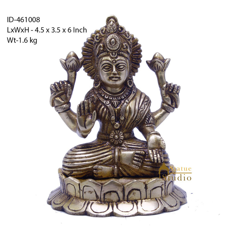 Brass Antique Lakshmi Idol Laxmi Murti Home Decor Statue 6"