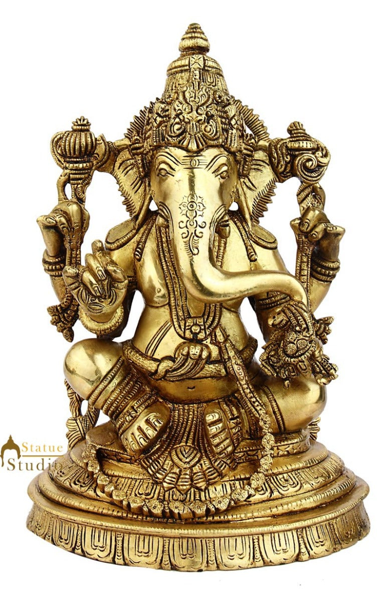 Brass south india style lord ganesha statue with jewellery religious décor 10"