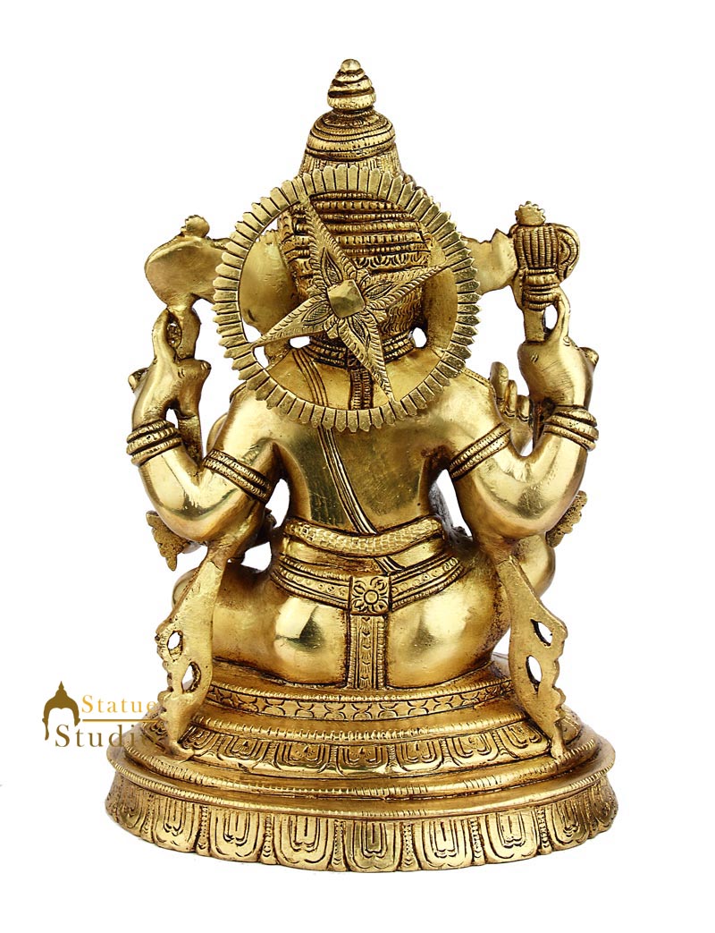 Brass south india style lord ganesha statue with jewellery religious décor 10"