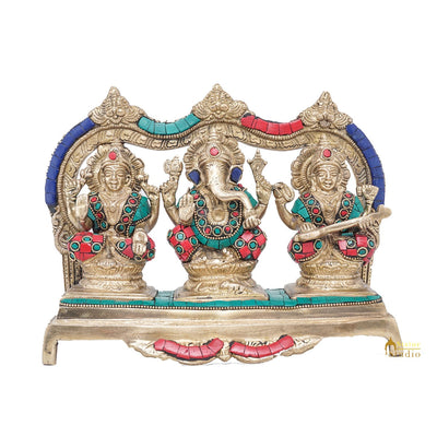 Brass Laxmi Ganesha Saraswati Idol For Home Pooja Décor Gift Statue 7"
