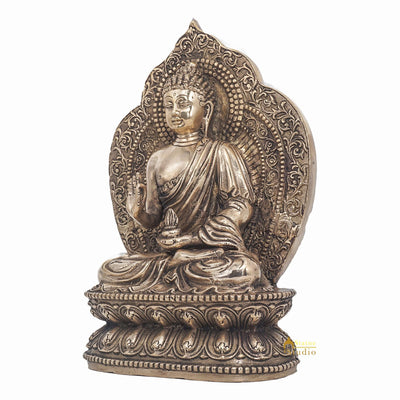 Brass Antique Sitting Buddha Blessing Statue Idol For Home Décor Gift 10"