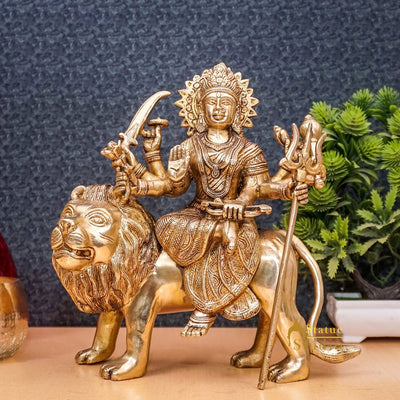 Brass Antique Durga Statue Sherawali Maa Idol For Pooja Home Office Décor Gift