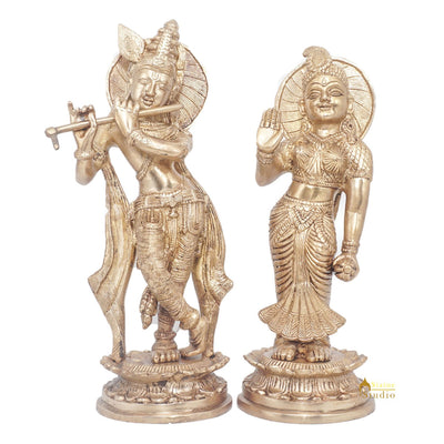 Brass Antique Lord Radha Krishna Idol For Home Pooja Décor Gift Statue 11"