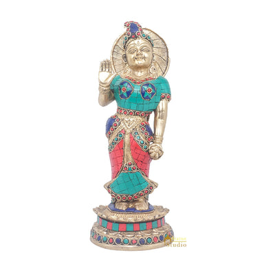 Brass Antique Lord Radha Idol Showpiece For Home Pooja Décor Gift Statue 11"
