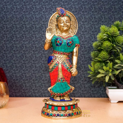 Brass Antique Lord Radha Idol Showpiece For Home Pooja Décor Gift Statue 11"