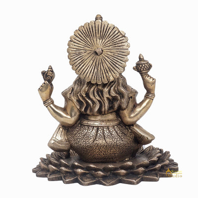 Brass Antique Ganesha On Lotus Petal Idol Statue For Home Décor Gift 7.5"