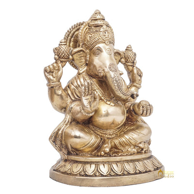Brass Ganesha Statue Ganpati Sitting Idol Home Pooja Room Décor Gift 7.5"