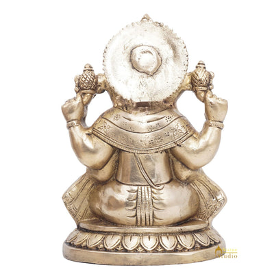 Brass Ganesha Statue Ganpati Sitting Idol Home Pooja Room Décor Gift 7.5"