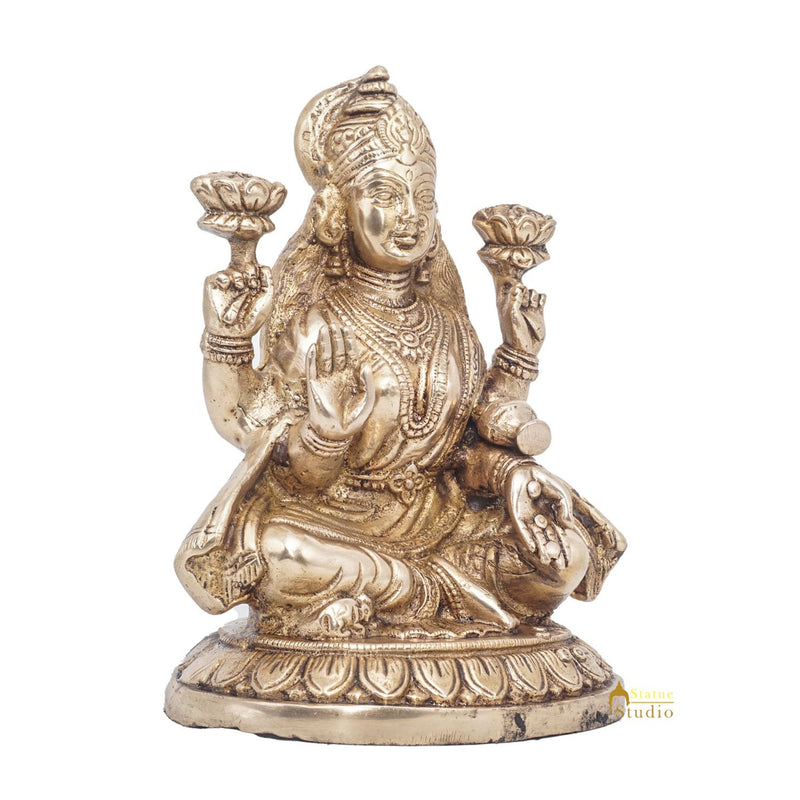 Brass Goddess Lakshmi Idol Statue For Home Office Puja Room Décor 7.5"