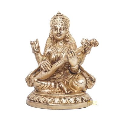 Brass Goddess Saraswati Idol Statue For Home Office Puja Room Décor 7.5"