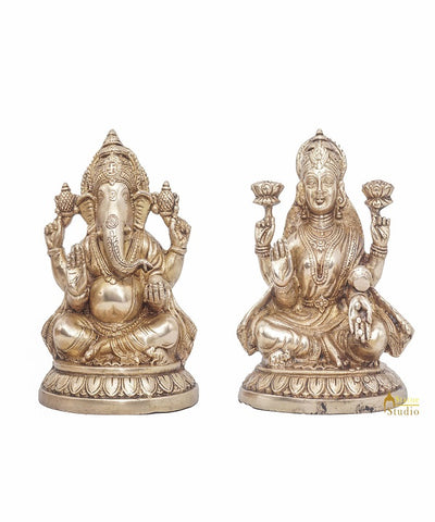 Brass Ganesha Lakshmi Idol Statue For Diwali Home Puja Décor Gift 7.5"