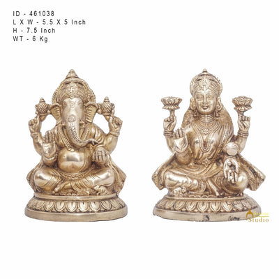 Brass Ganesha Lakshmi Idol Statue For Diwali Home Puja Décor Gift 7.5"