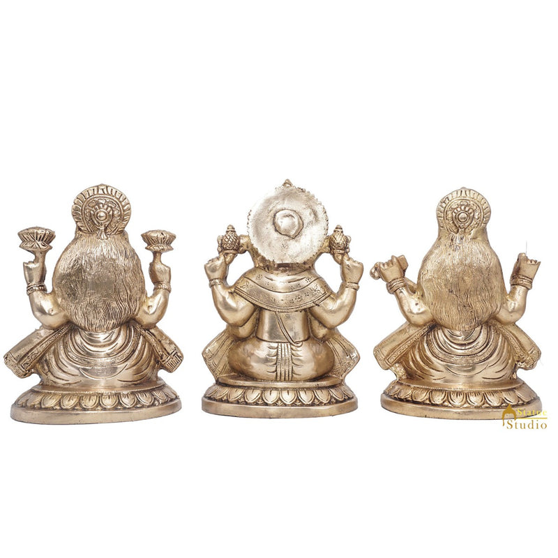Brass Ganesha Lakshmi Saraswati Idol Statue For Diwali Home Puja Décor Gift 7.5"
