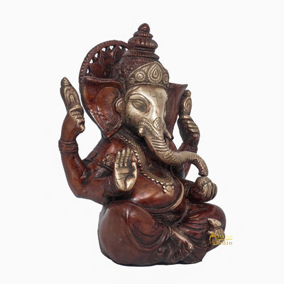 Brass Antique Ganesha Statue Ganpati Sitting Idol Home Pooja Room Décor Gift 7"